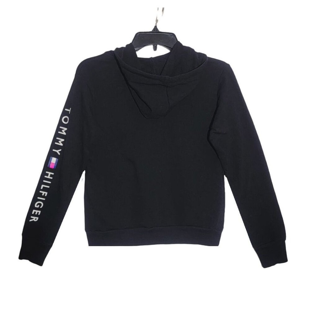 ✨SPORT Tommy Hilfiger Size XS Women Hoodie Black Pullover logo Cotton no pockets - Picture 2 of 4